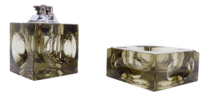 Space Age Ashtray and Table Lighter Set in Smoked Murano Glass by Antonio Imperatore, 1970, Set of 2
