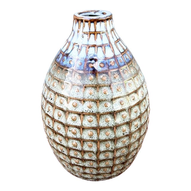 Vintage Mid Century Glazed Ceramic Stoneware Vase For Sale
