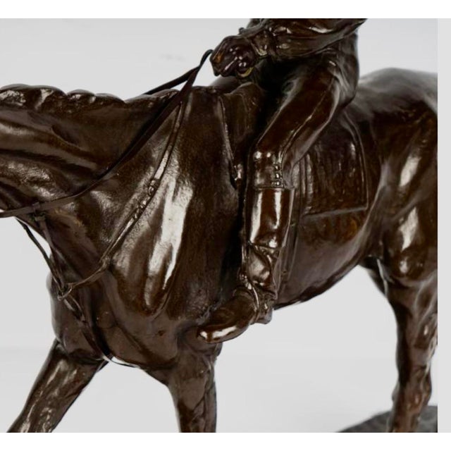 Mid 19th Century Pierre-Jules Mêne Style Equestrian Bronze Sculpture of Rider on Horse With Rouge Marble Base For Sale - Image 4 of 10