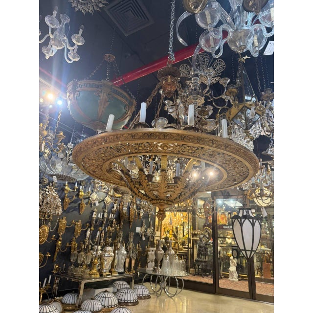 Late 19th century Caldwell gilt bronze large chandelier with 12 lights. Neoclassic style