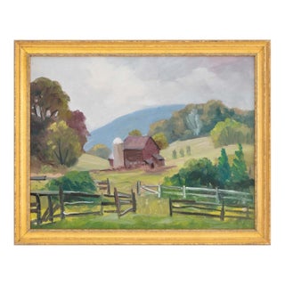 George Holloway Red Barn Landscape Oil, 1983 For Sale