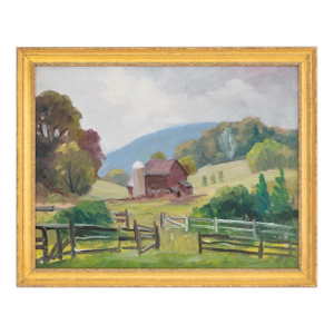 George Holloway Red Barn Landscape Oil, 1983