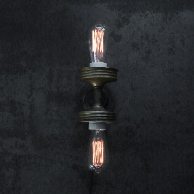 Double vintage brass and cast iron sconce wall lamp Brass top with opaline glass 2x E27/E26 Up to 250V (Europe/UK...