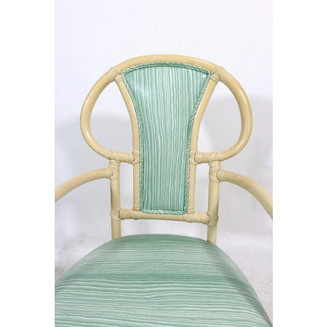 Willow and Reed Mid-Century Modern Willow & Reed Rattan Bamboo Armchairs in Brunschwig & Fils Upholstery - a Pair For Sale - Image 4 of 7
