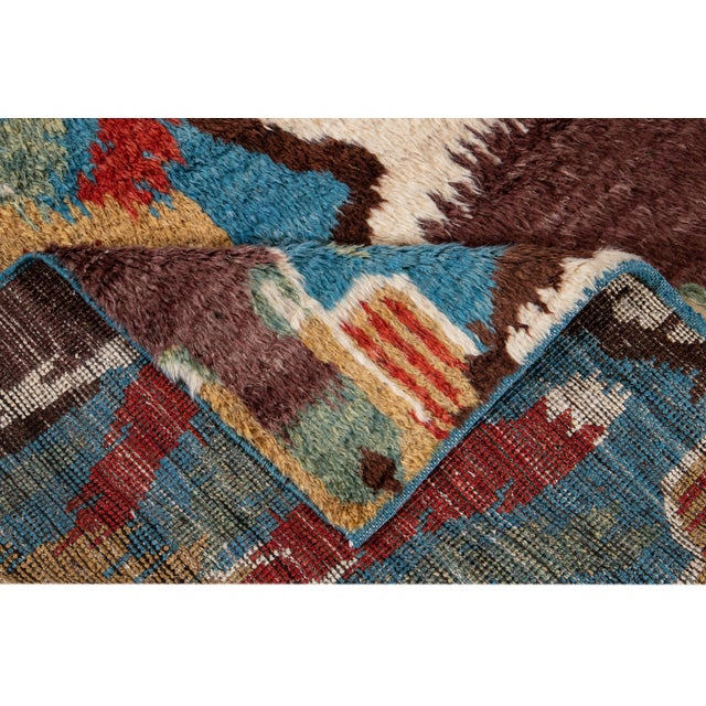 Colorful Modern Moroccan Handmade Wool Rug For Sale In New York - Image 6 of 13