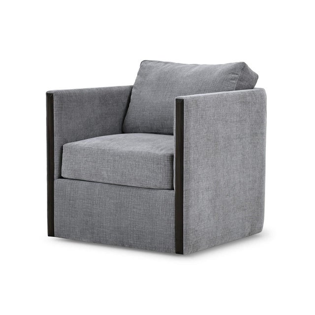 Mid-Century Modern Mid-Century Minimalist Swivel Chair in Gray Upholstery For Sale - Image 3 of 7