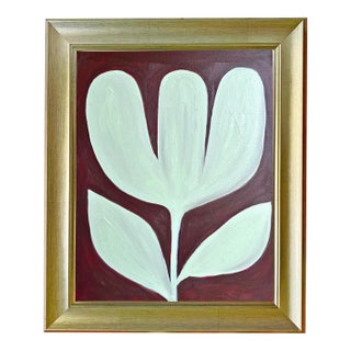 Original Botanical Leaf Painting in Brushed Gold Frame, Oil on Canvas, 21" H X 17" W by Tatiana Duperault For Sale