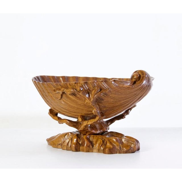 Large Hand-Carved Olive Wood Clam Shell Bowl, Italy, 1930s For Sale - Image 4 of 8