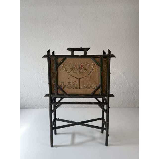 Chinoiserie-Style Magazine Rack in Wood and Silk, 1920s For Sale - Image 10 of 18