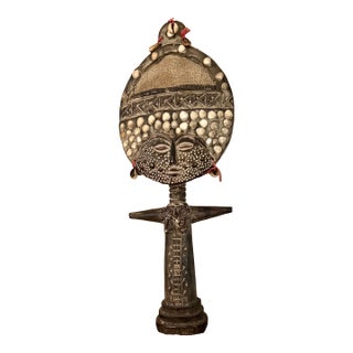 Vintage African Fertility Goddess Figure Hand Carved Wood Statue 20” For Sale