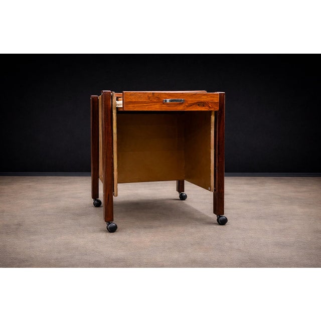 Brown Side Table with Drawers & Wheels in Hardwood, Jorge Zalszupin, 1960s - Lot 567 For Sale - Image 8 of 12
