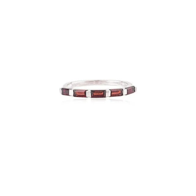 Art Deco 14k White Gold All Day Garnet Baguette Pinky Ring Size 7 ( All Sizes Available ) For Sale - Image 3 of 8