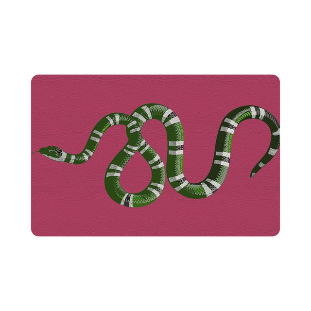 2020s Serpent Raspberry Vegan Leather Rectangle Placemat, Set of 4 For Sale - Image 5 of 5