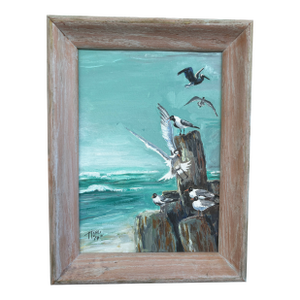 Vintage 1974 Signed Coastal Seabird Painting “Rest-Awhile” by Mahé