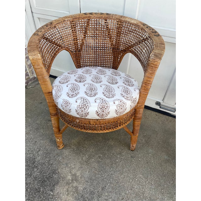 Pair of Barrel Back Woven Rattan Chairs For Sale In New York - Image 6 of 12
