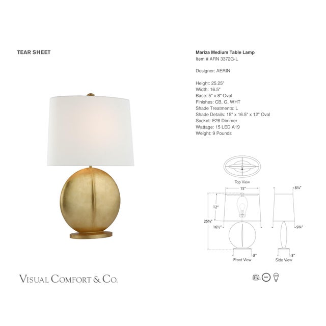 AERIN by Visual Comfort Signature Mariza Medium Table Lamp in Gild with Linen Shade Designer: AERIN Height: 25.25" Base:...