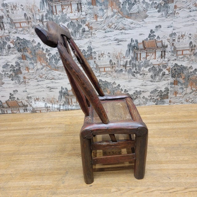 Late 19th Century Antique Shanxi Province Carved Elm Chair For Sale - Image 5 of 9