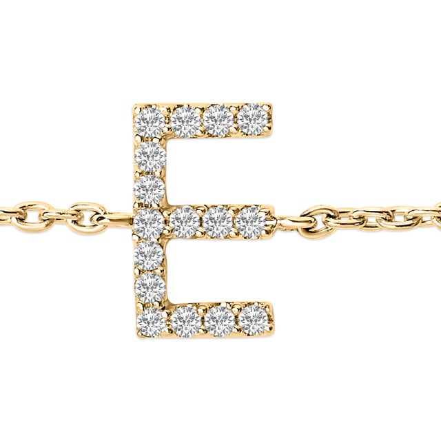 Contemporary 10K Yellow Gold Diamond Accent "E" Initial Charm and Link Bracelet For Sale - Image 3 of 6