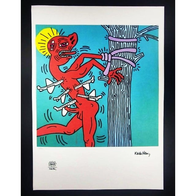 Mustard 1990s Keith Haring, Figurative Composition, Limited Edition Lithograph For Sale - Image 8 of 9