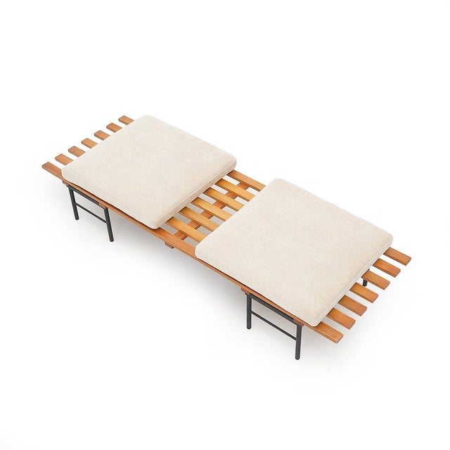 Mid-Century Modern Bench with Wooden Slats and Cushions, 1960s For Sale - Image 3 of 15
