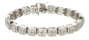 Diamond 14k White Gold Milgrain Cushion Link Bracelet