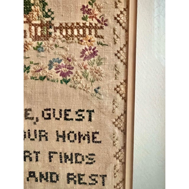 Mid-Century Modern Vintage Welcome Home Needlepoint, Framed For Sale - Image 3 of 6