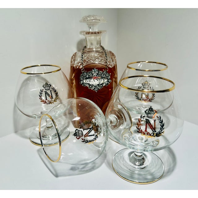 1980s Set of Four Napoleon Brandy or Cognac Glass Snifters With a Silver Plated Snifter Warmer For Sale - Image 5 of 12