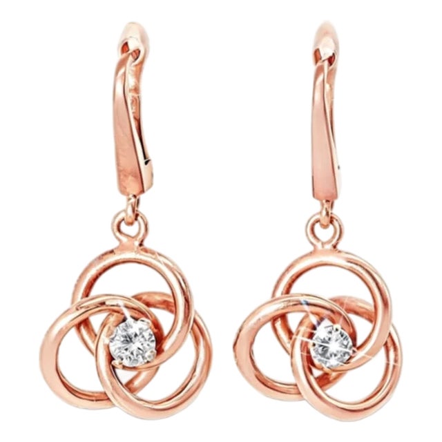 Late 20th Century 14K Rose Gold Diamond Swirl Drop Earrings Estate, Pair For Sale
