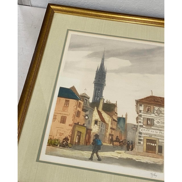 Impressionist Vintage European School Hand Colored Lithograph C.1940s For Sale - Image 3 of 9