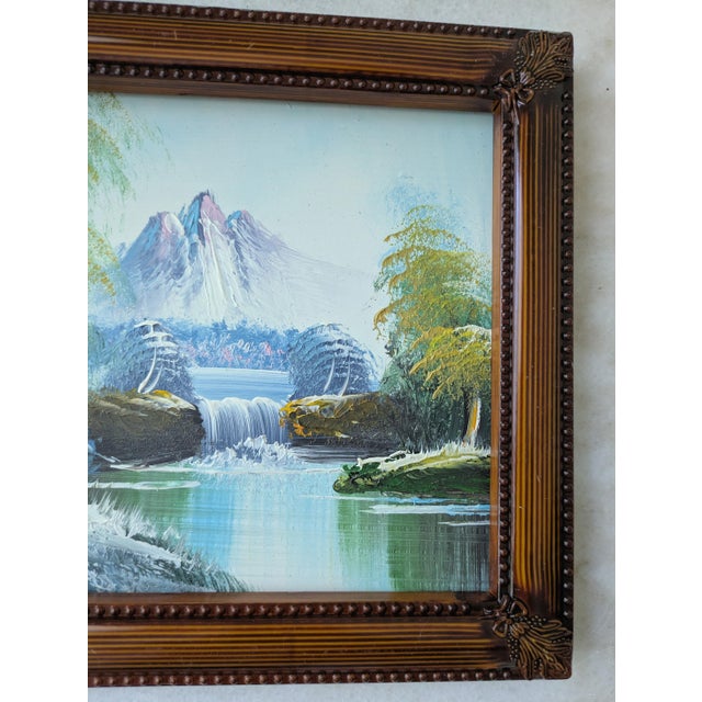 Textile Framed Mid Century Oil Painting Waterfall Scene For Sale - Image 7 of 8