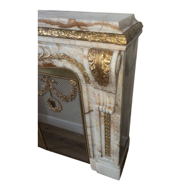 French 19th Century French Louis XV–Style Onyx & Dore Bronze Fireplace Mantle For Sale - Image 3 of 8
