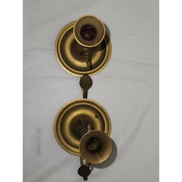 Brass 1960's Tilting Brass Candlestick Holders With Drip Tray & Holder - A Pair For Sale - Image 8 of 11