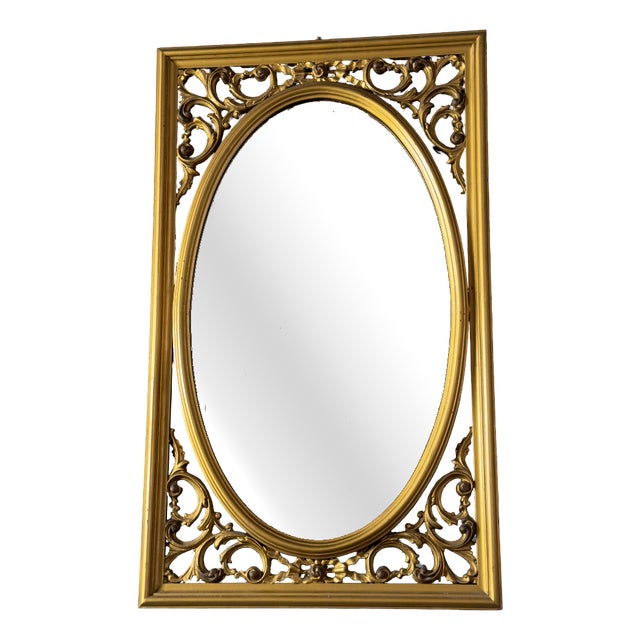 Oval Carved Gilded Wood Mirror, 1900s For Sale