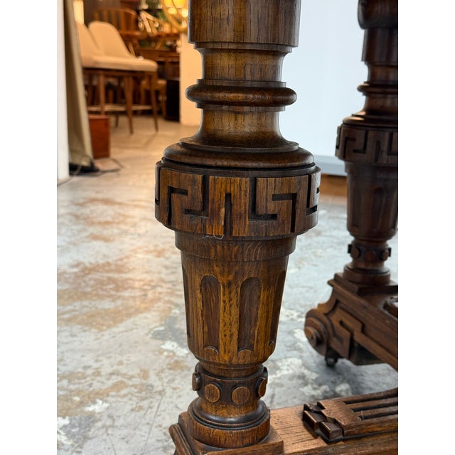 Brown Hand Carved Wood Base + Wood Top, Antique For Sale - Image 8 of 12
