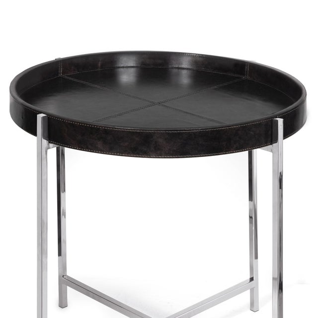 Traditional Regina Andrew Derby Leather Tray Table, Black For Sale - Image 3 of 6