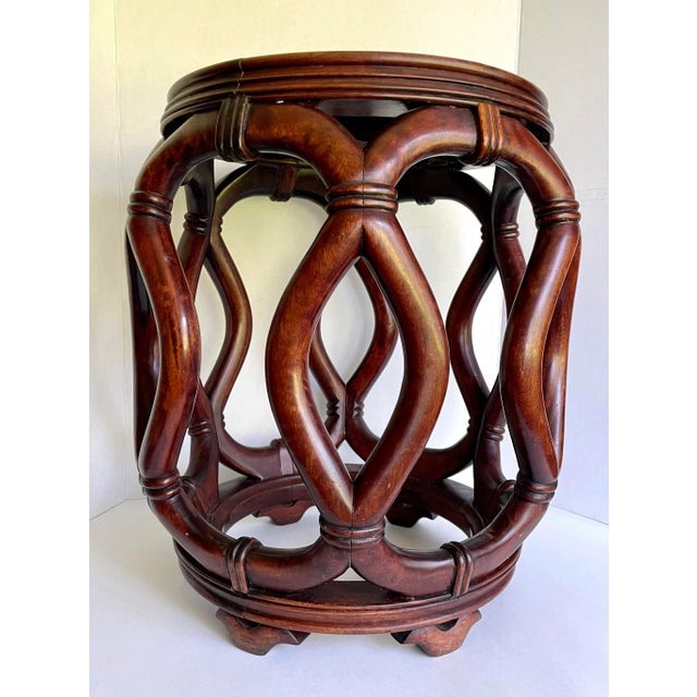 Brown Mid 20th Century Chinese Asian Hardwood Carved Drum Stool For Sale - Image 8 of 11