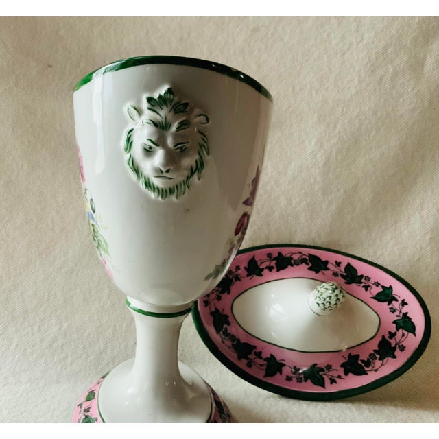 Ceramic Neoclassical Lidded Urn With Lion Mask Handles Transferware, Italy, 20th C. For Sale - Image 7 of 18