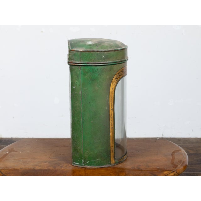 English 19th Century Parnall & Sons Green Painted Tea Box with Glass Front For Sale - Image 10 of 12