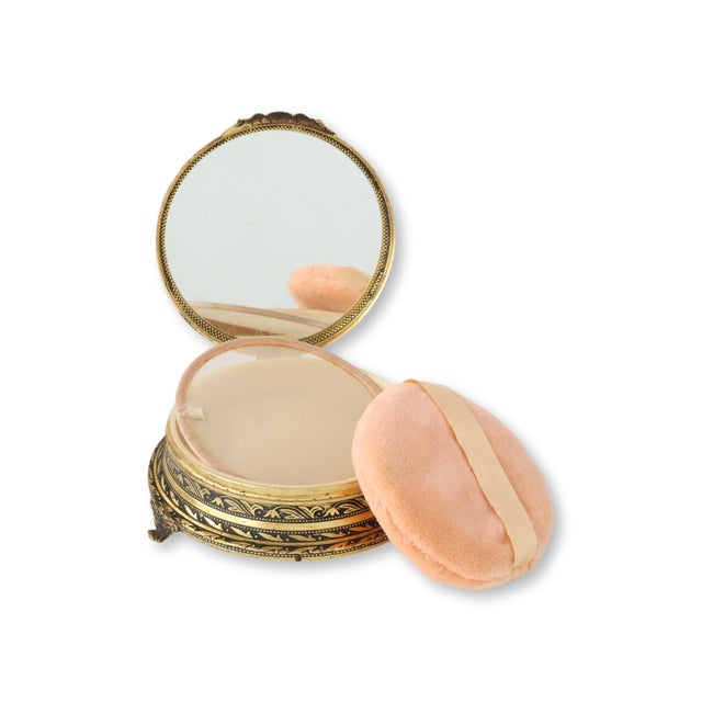 Midcentury Petit Point Vanity Powder Box With Mirror For Sale - Image 4 of 6