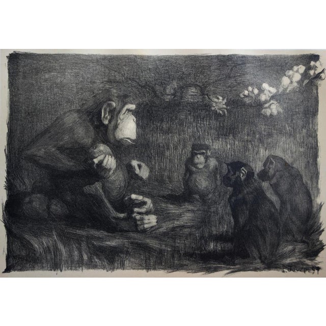 Paul JOUVE (1878-1973) The Monkeys, The Judgment of Paris, 1897 Original lithograph (Champenois printing house) Signed in...
