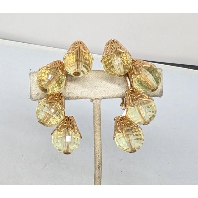 Napier Vintage 1950s Signed Napier Yellow Disco Ball Clip Earrings-2 Pieces For Sale - Image 4 of 12
