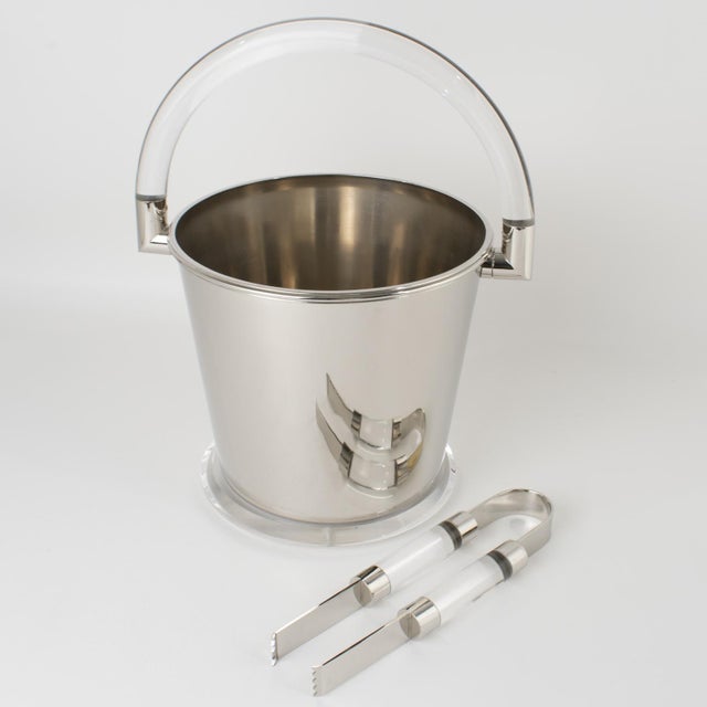 1980s Memphis Montagnani Firenze Modernist Barware Chrome and Lucite Ice Bucket For Sale - Image 12 of 18