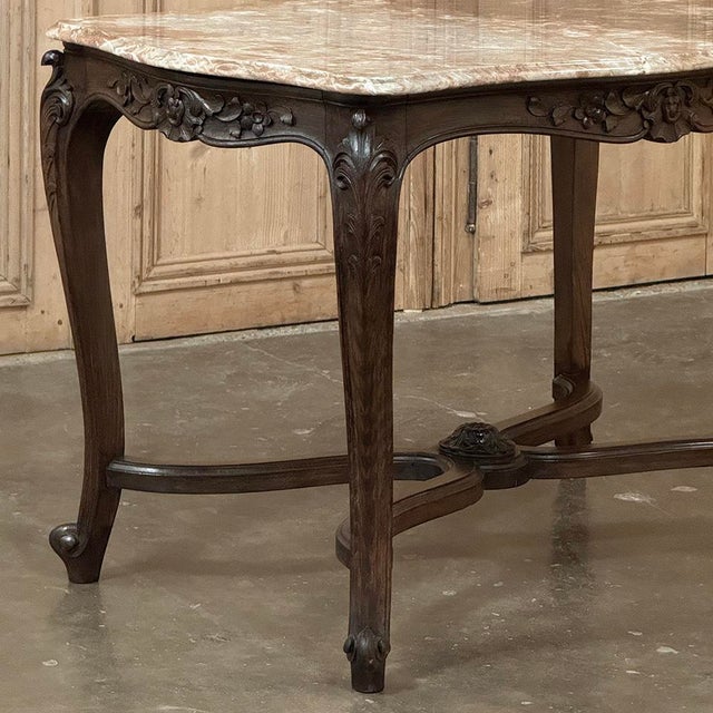 Late 19th Century French Louis XV Walnut Marble-Top Center Table ~ Library Table For Sale In Dallas - Image 6 of 17