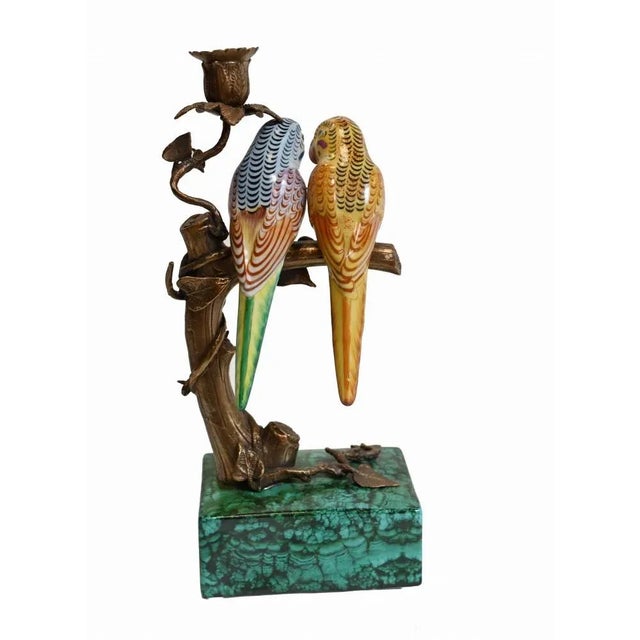 French Budgie Bird Candlestick in Porcelain For Sale - Image 6 of 10