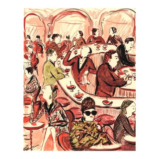 Bar Scene Original Figurative Contemporary Watercolor by Pauline De Roussy De Sales For Sale