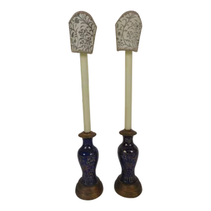 Asian Style Powder Blue Candlestick Lamps - a Pair