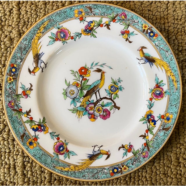 Chinoiserie Early 20th Century Minton Porcelain Small Chinoiserie Exotic Bird Plates for Bread or Hors d'Oeuvres - Set of 5 For Sale - Image 3 of 11
