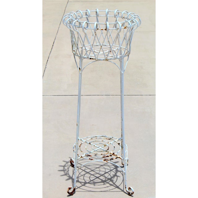French Country Vintage French Country Wrought Iron Wire Jardinière Plant Stand For Sale - Image 3 of 11