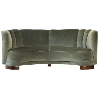 Curved Green Banana Sofa in Style of Viggo Boesen/Fritz Hansen, Denmark, 1940s For Sale