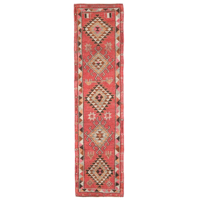 Vintage Turkish Oushak Handmade Wool Cotton Pink Runner Rug For Sale - Image 10 of 10